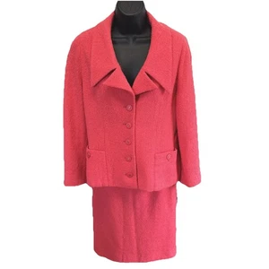 Chanel Tweed Skirt Suit Womens 38 Medium Coral Orange Old Money Designer Luxury - Picture 1 of 23