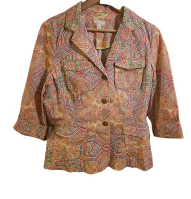 Chaqueta Blazer Charter Club Para Mujer Roja Colorida Estampado Cachemira Talla L Clásica Foto 1 de 4