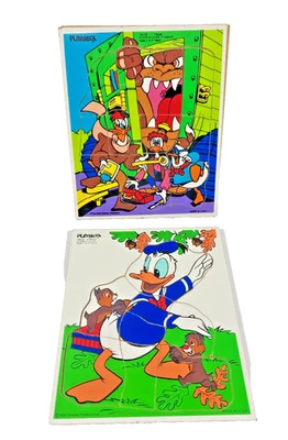 2 Vintage Disney Playskool Wood Tray Puzzles Donald Duck  190-02 Ducktales 194-0 - Image 1 of 4