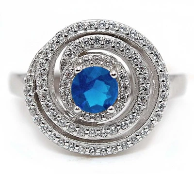 Anillo de plata de ley 925 con topacio azul y topacio blanco tratado de 3 quilates talla 8 Foto 1 de 2