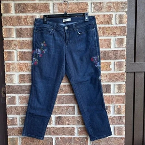 J Jill Slim Ankle Embroidered Blue Denim Jeans 10 petite - Bild 1 von 7