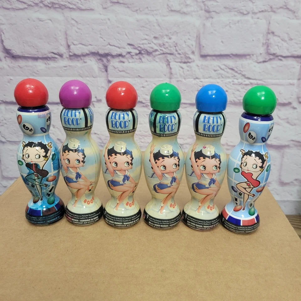 Lote de 6 marcadores de tinta de colores mixtos Betty Boop 2010 Bingo Pals de colección Bingo Daubers USADOS Foto 1 de 4