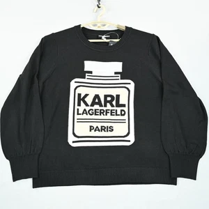 Suéter Karl Lagerfeld Paris Mujer XL Detalle Botella Perfume Pullover Negro - Imagen 1 de 11