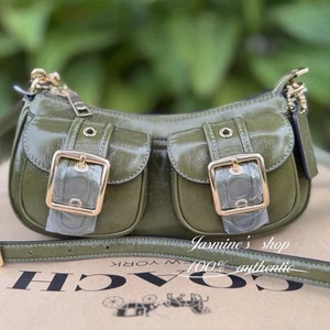 Bolso de hombro/bross Coach Ashton nuevo con etiquetas en cuero esmaltado/dorado/oliva CBJ01 - Imagen 1 de 16