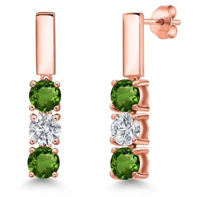 1.50 Ct Green Chrome Diopside G/H Lab Grown Diamond 18K Rose Gold Plated Silver - Image 1 of 4