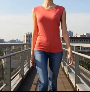 Suéter sin mangas tejido acanalado rosa coral sin mangas talla L ESCADA Sport para mujer en muy buena condición - Imagen 1 de 9