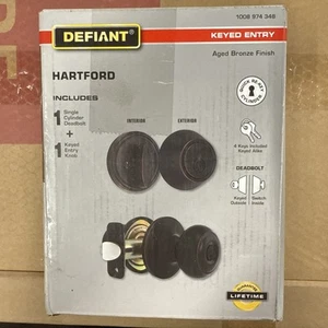 Defiant Hartford Aged Bronze Front Door Knob Combo Pack Single Cylinder Deadbolt - Imagen 1 de 1