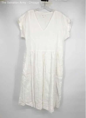 Lou & Grey For Loft Womens White V-Neck Short Sleeve Fit & Flare Dress Sz Medium - Image 1 of 4