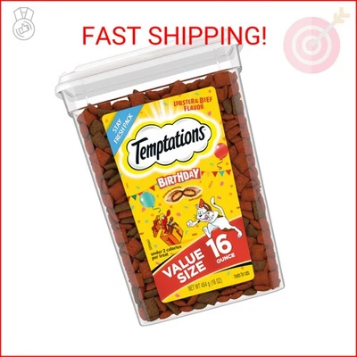 Golosinas crujientes y suaves para gatos Temptations Birthday, sabor langosta y carne de res, 16 oz Foto 1 de 2