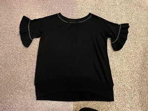 Apt 9 large Black Silver Sparkles Short Sleeve Knit Sweater Sz L Top Women’s - Picture 1 of 8