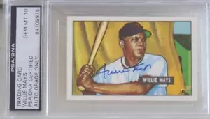 WILLIE MAYS SIGNED 1951 BOWMAN REPRINT ROOKIE RC GIANTS PSA DNA 10 GEM MINT - Picture 1 of 2