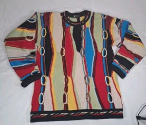 Vintage 3D Strick Coogi Style Pullover XS Australien reine Merinowolle bunt 80 90er - Bild 1 von 9