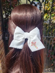 Hair Bow Easter Cross Girls Church Women Hair Clip White Embroidered Floral  - Picture 1 of 7