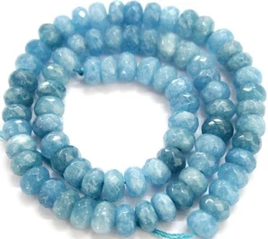 Faceted 5x8mm Brazil Blue Aquamarine Gemstone Abacus Rondelle Loose Beads 15" AA - Picture 1 of 5