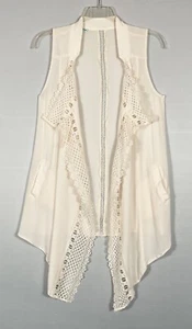 Maurices Cardigan Womens Sz Small Ivory Open Front Long Duster Vest Sleeveless - Picture 1 of 7