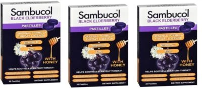 Pastilla para garganta Sambucol saúco negro 20 unidades X 3 paquetes Foto 1 de 4