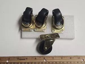 Caster Wheel 1.5" 4-Hole Plate Swivel Mount Poly Brass Finish Set Of 4 Free Roll - Picture 1 of 7