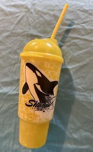 2012 Sea World Shamu Yellow Marbleized Plastic Souvenir Cup - Picture 1 of 11