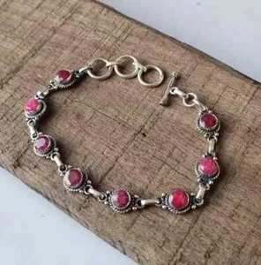Pink Ruby Adjustable Bracelet Gemsrone 925 Sterling Silver Handmade Jewelry,, - Picture 1 of 6