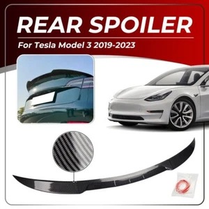 For Tesla Model 3 2019-2023 Rear Trunk Lip Spoiler Wing - Carbon Fiber Black CAO - Picture 1 of 11