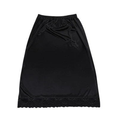 60cm Women Loose Satin Faux Silk Petticoat Skirt Lace Half Slips Underskirt Thin - Image 1 of 4