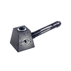 Glass 5.7"Eye of Providence Metal Encased Glass Hammer Pipe Bowl Pipe THICK BLK - Picture 1 of 8