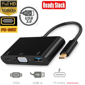 USB 3.1 Type C to VGA USB 3.0 USB-C PD Power Adapter Converter Cable For MacBook - Picture 1 of 4