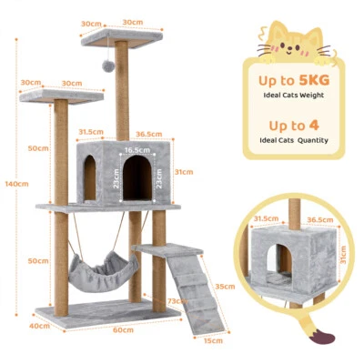 Katzenkratzbaum Eck Kratzbaum Katzenbaum 140 cm Spielbaum Kletterbaum Grau - Bild 1 von 4