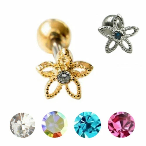 Barra Di Cartilagine Placcata In Argento O Oro Con Centro In Gemma CZ - Immagine 1 di 1