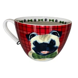 PORTOBELLO by Design Red PUG Dog Paw Print Bow Tie Coffee Tea MUG New NWT - Picture 1 of 3