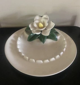 Vintage BIG Impressive MCM Ceramic Ashtray Magnolia Flower Cigarette Holder - Picture 1 of 10