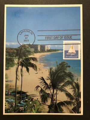 Sailboats 2023 FDC MaxiCard vintage postcard Lahaina, Maui Kaanapali Beach - Image 1 of 2