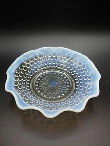 Blue Hobnail Opalescent Clear Ruffled Bowl 6" - Picture 1 of 6