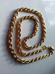 Gold Twisted Baht Chain 22K Gold GP Necklace 20" Deep Color Tailand + Gift Bag - Picture 1 of 7