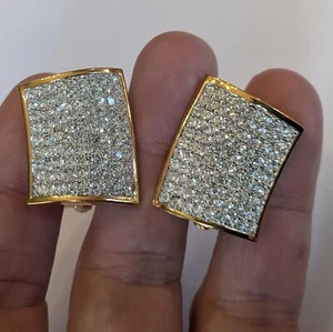 Vintage Swan Signed SWAROVSKI Pavé Crystal Couture Shape Clip On earrings - Picture 1 of 6