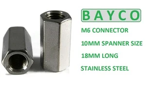 M6 - 6MM ALLTHREAD CONNECTORS A2 STAINLESS STEEL THREADED BAR DEEP NUT 18MM LONG - Picture 1 of 3