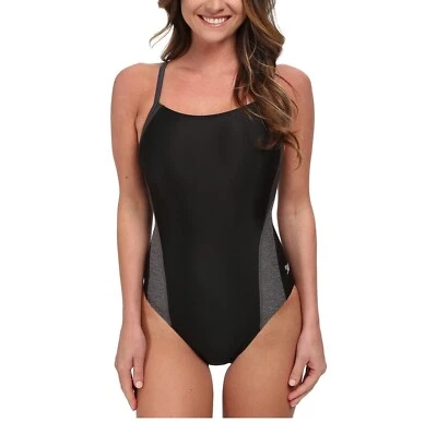 Traje de baño SPEEDO Relanzamiento Empalme Fly Back Mujer Una pieza Negro Gris Talla 30 Foto 1 de 4