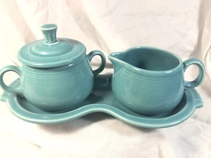 FIESTAWARE Blau Türkis?  Milchkännchen & Zuckerdeckel mit Figur 8 Tablett nicht mehr produziert 2001 - Bild 1 von 8