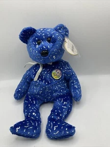 TY Beanie Baby DECADE the 10 Year Anniversary Bear Blue - Tag In Protector 2002 - Picture 1 of 9