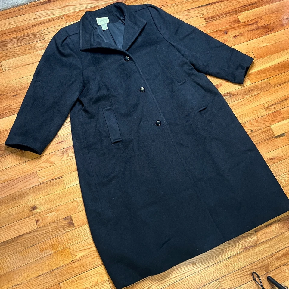 VTG 90s Jacqueline Ferrar Womens 48-in Long Wool Trench Coat Black Size 14 - Image 1 of 4