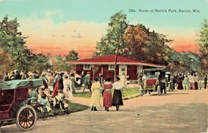 WI Racine Wisconsin-Horlick Park-Brass Era Cars-Vintage 1908 Postcard (F5) - Picture 1 of 4