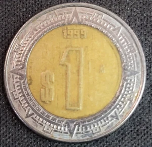 $1 PESOS Mexican Bimetallic Coin 1999 - Picture 1 of 2