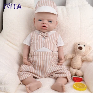 IVITA 19'' Blaue Augen Mund Offenes Junge Baby Vollsilikon Reborn Baby Doll - Picture 1 of 12