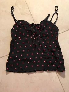 New Brandy Melville Black Red Floral Embroidered Tie Front Ribbon Sasha Tank Top - Picture 1 of 4