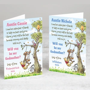 Personalised Winnie The Pooh Will You Be My Godmother Godfather Godparents Card - Picture 1 of 11