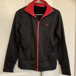 Puma Women’s Fleece Lined Zip Track Jacket Coat Pink Black M Pockets - Picture 1 of 7
