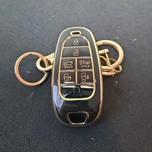 Key Fob Cover with Anti-lost Keychain Compatible with Hyundai 2020-2023 Black - Picture 1 of 3