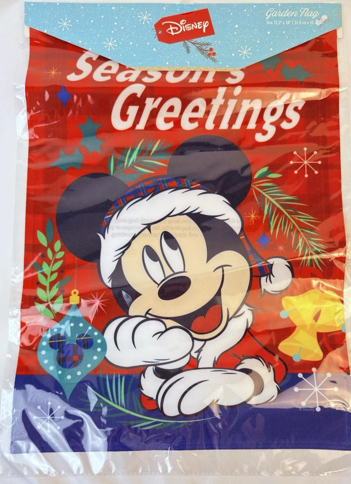 Disney Mickey Santa “Season’s Greetings” Christmas Garden Flag 12.5” ”