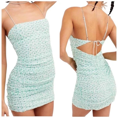 For Love & Lemons Drea Green Textured Mini Dress 2X NWT Adjustable Straps - Image 1 of 4