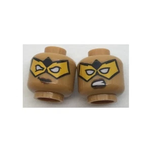 LEGO - Minifig, Head Female Orange Eye Mask w/ White Eye Holes - Smirk / Sneer - Picture 1 of 1